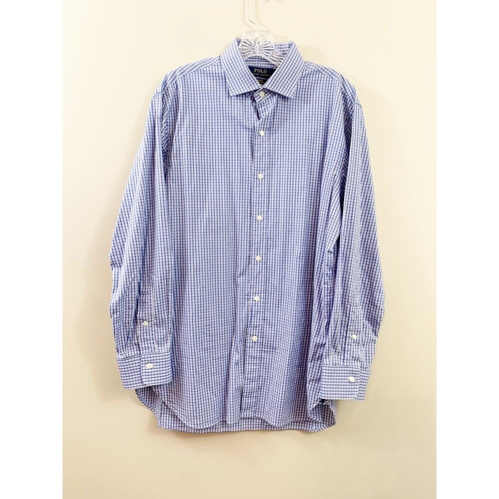 POLO Ralph Lauren Slim Fit Stretch Poplin Plaid Blue/White Button Down Shirt